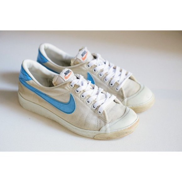 Vintage 70s 80s Nike Blazers Canvas White Blue Swoosh Sneakers